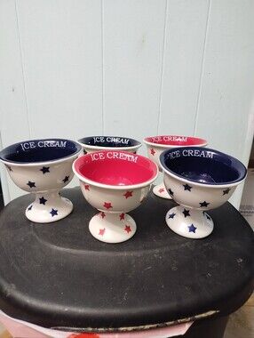 New Ice Cream Pedestal Bowls by Grace's Pantry-3 Blue And 2 Red